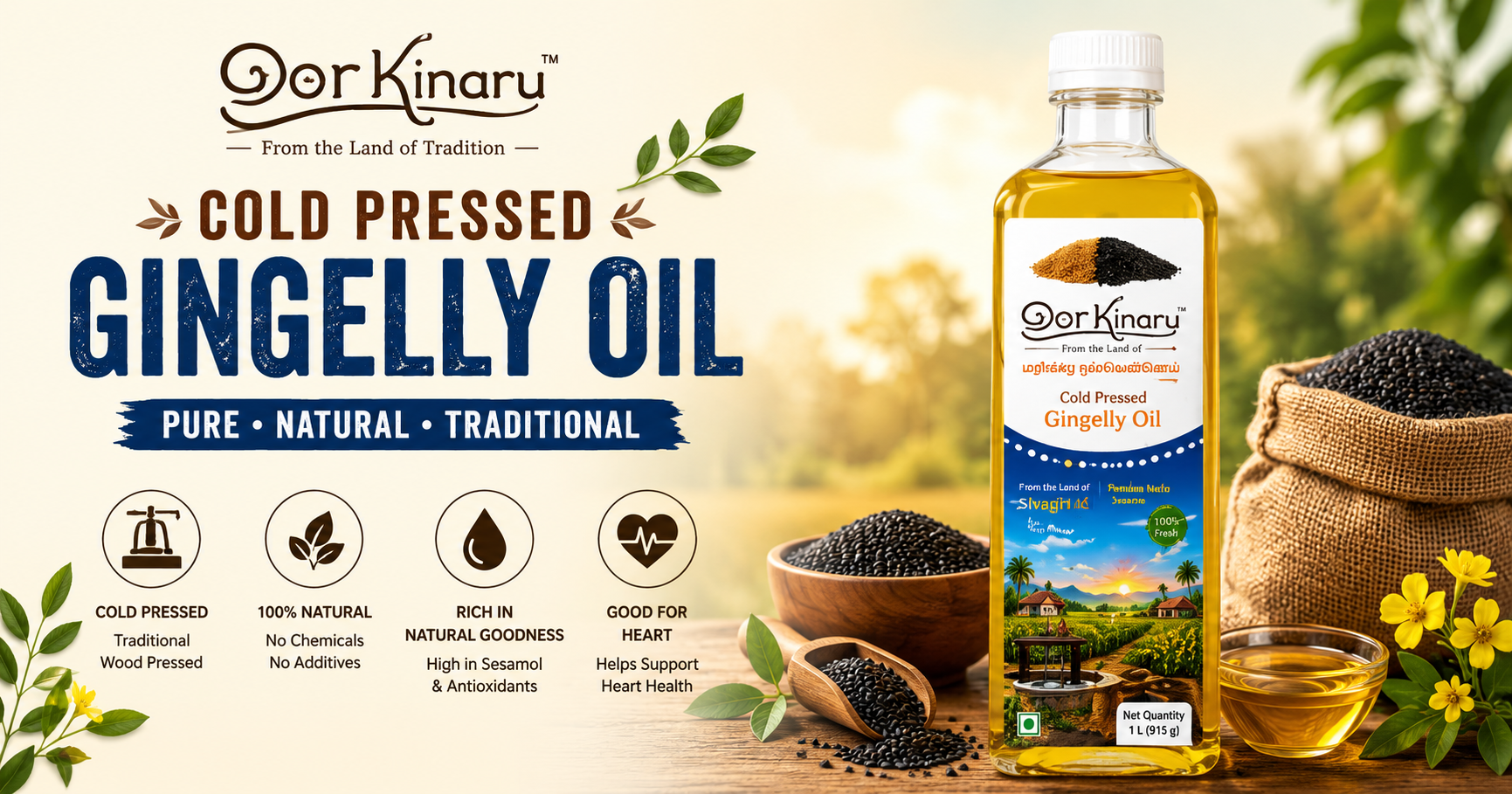Wood Pressed Sesame Oil – Ancient Tamil Tradition in Every Drop | Oorkinaru