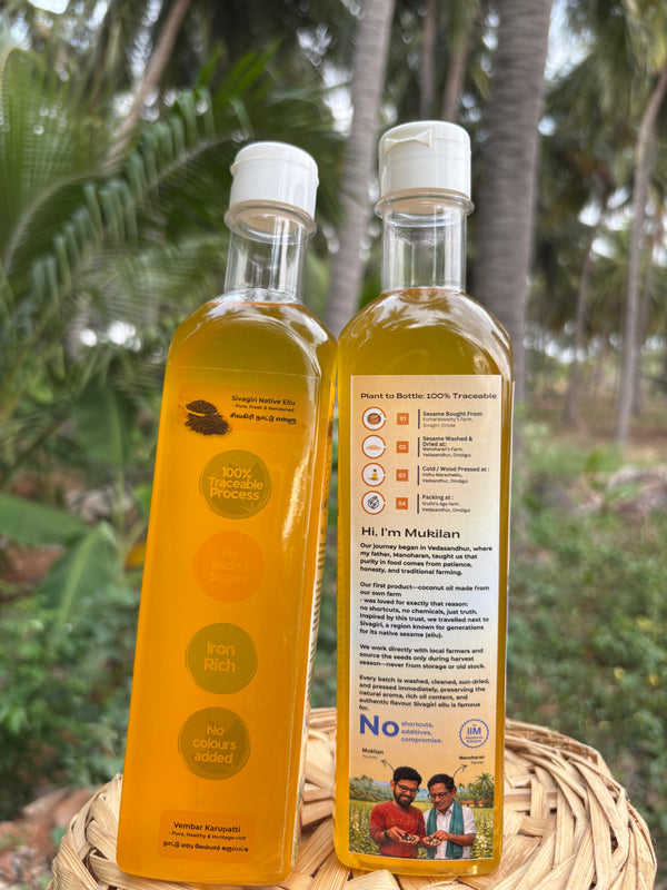 Cold pressed Gingelly/Sesame oil - 500 ml (Marachekku/Wood pressed)