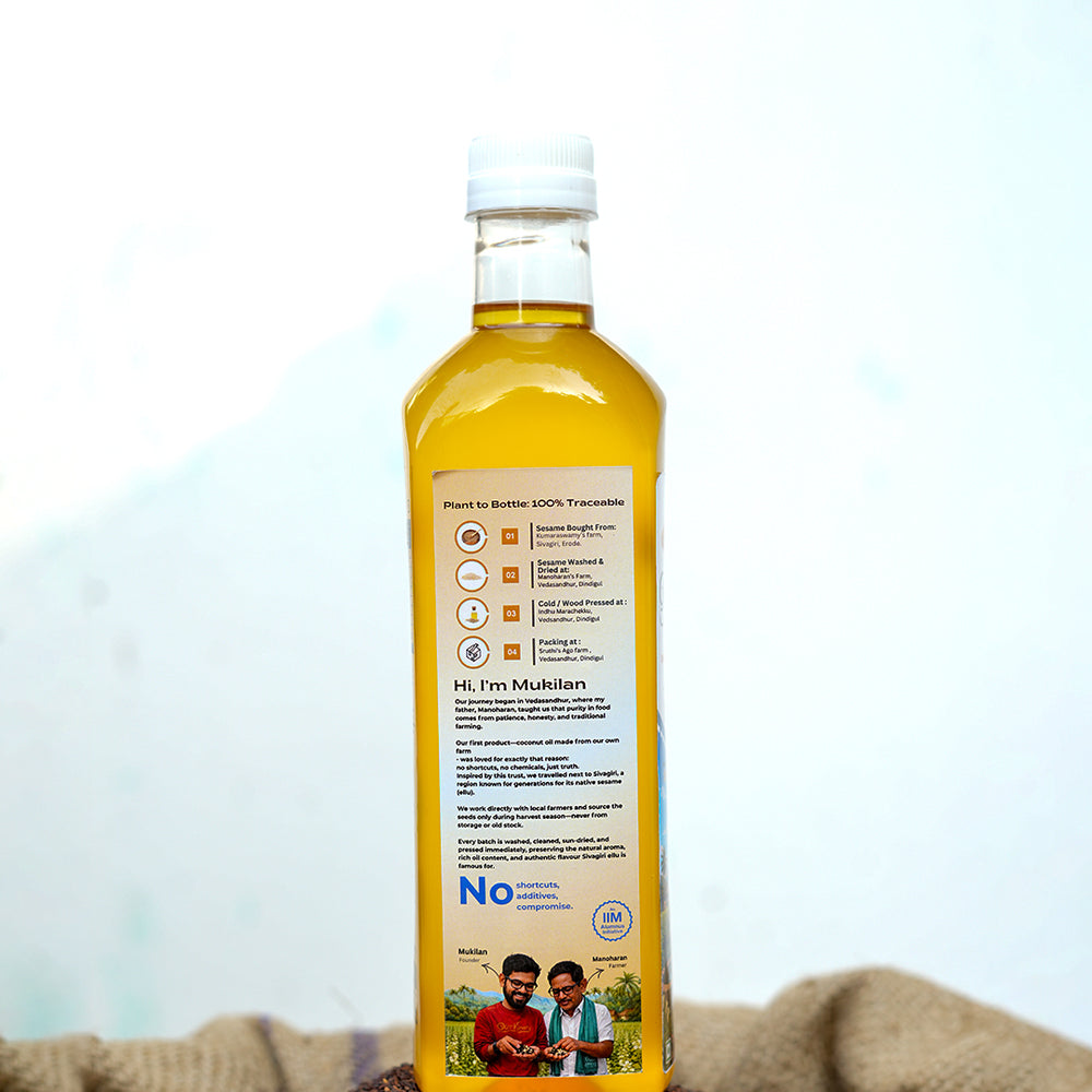 Cold pressed Gingelly/Sesame oil - 1L (Marachekku/Wood pressed)